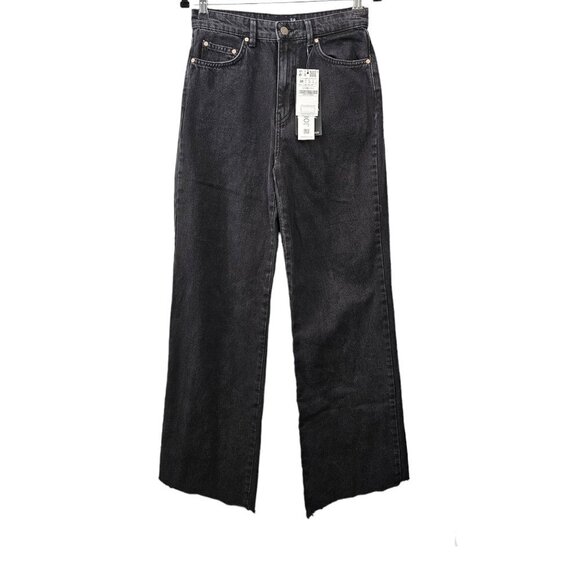 Stradivarius ASOS Denim Straight Fit Raw Hem Black Jeans - Picture 1 of 11